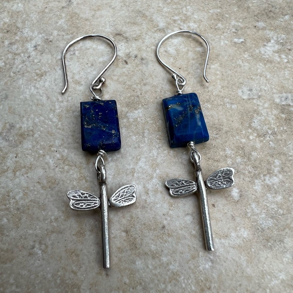 Blue Lapis and Dragonfly Earrings